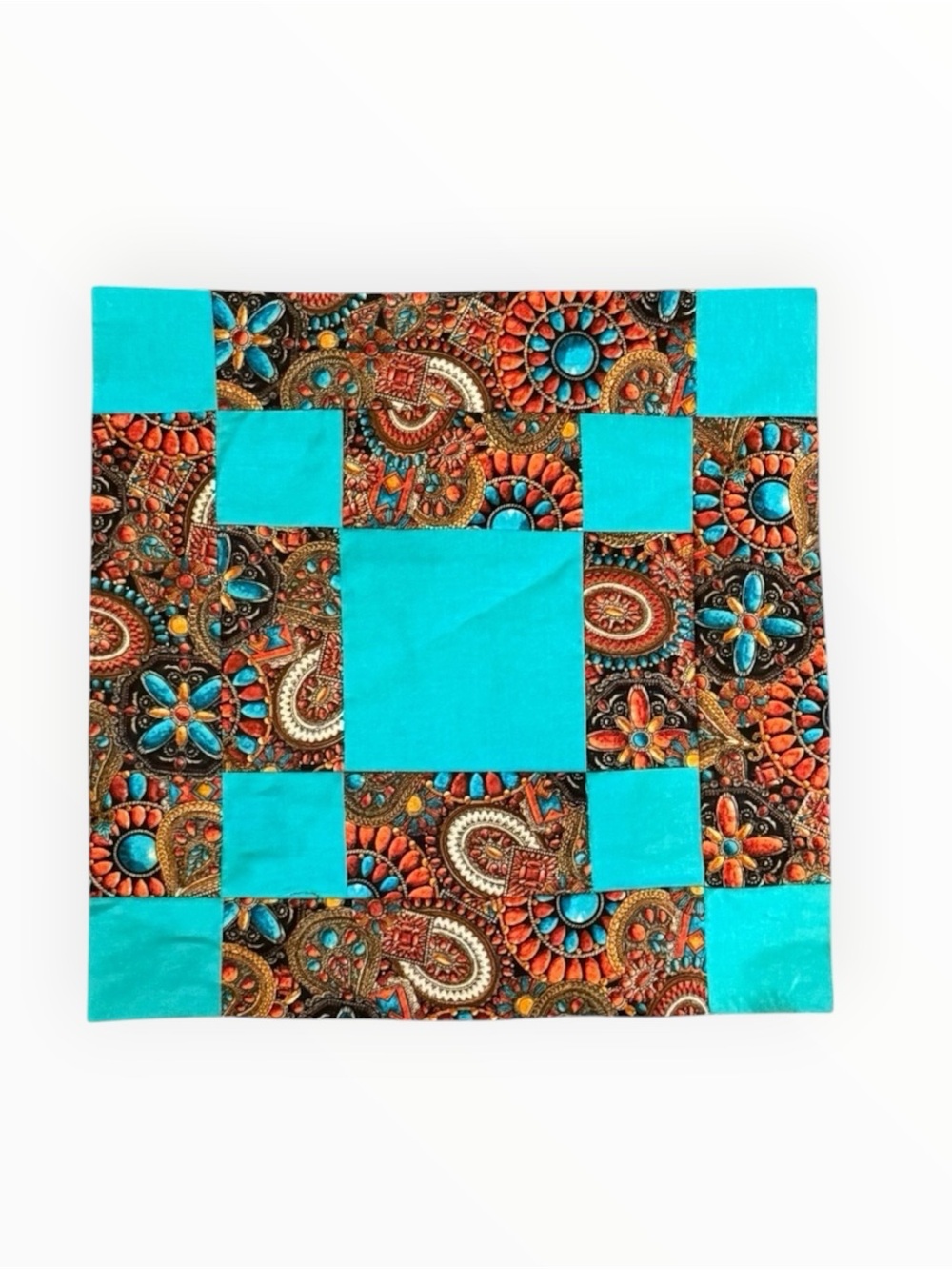 9 Piece Mixed Fabric Quilt Blocks Sewn Cotton Fabric Squares Southwestern Theme - Picture 4 of 6